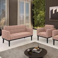 Namoradeira E Poltrona Base Madeira Fixa Pto Elisa Bouclê D03 - D?rossi Cor Rose - 3