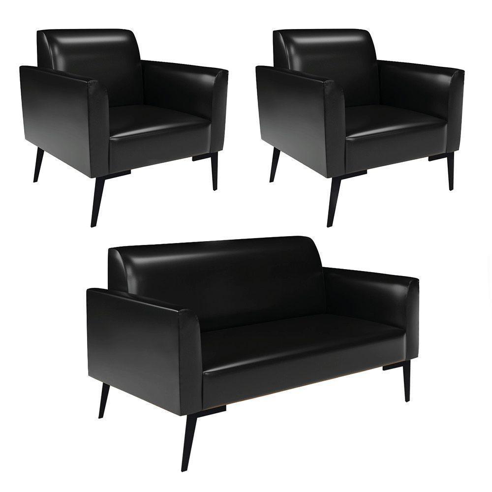 Sofá Namoradeira Com 2 Poltronas Pés Villach Marisa Corano Preto D03 - D?rossi - 1