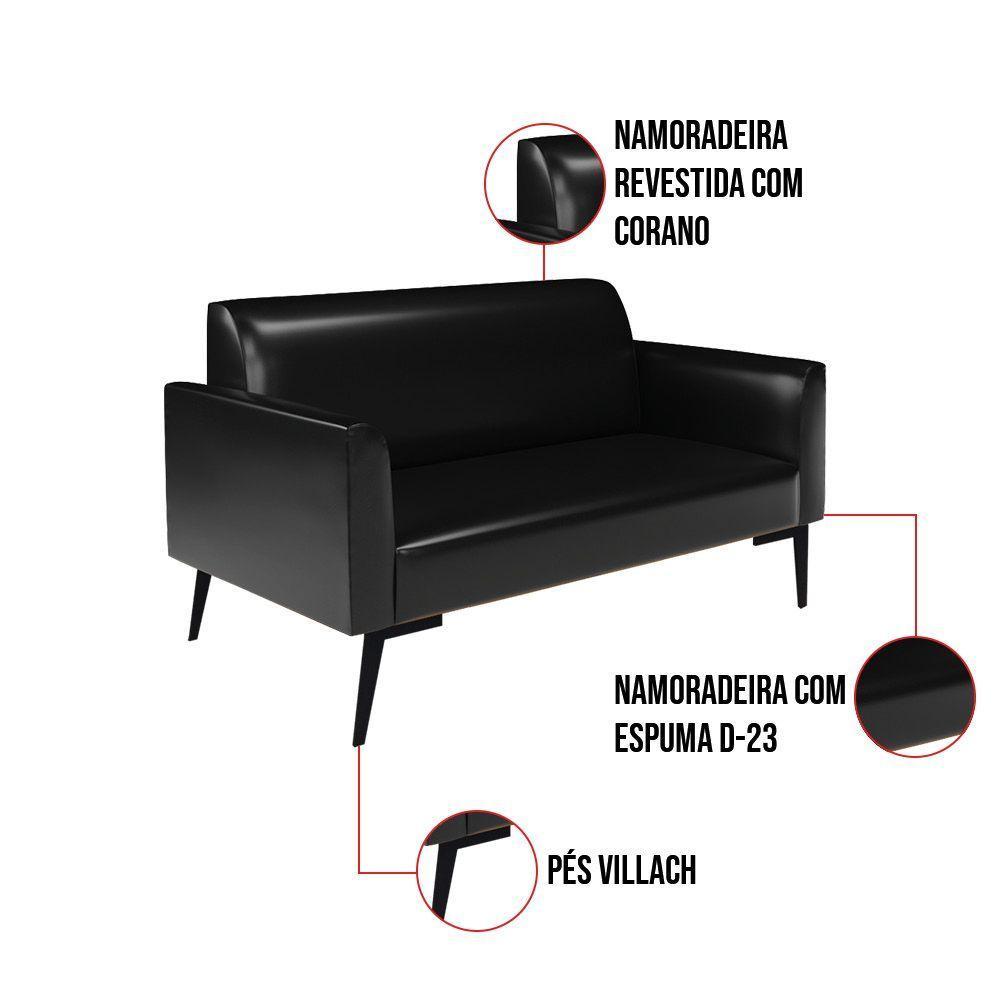 Sofá Namoradeira Com 2 Poltronas Pés Villach Marisa Corano Preto D03 - D?rossi - 6