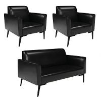 Sofá Namoradeira Com 2 Poltronas Pés Villach Marisa Corano Preto D03 - D?rossi - 1