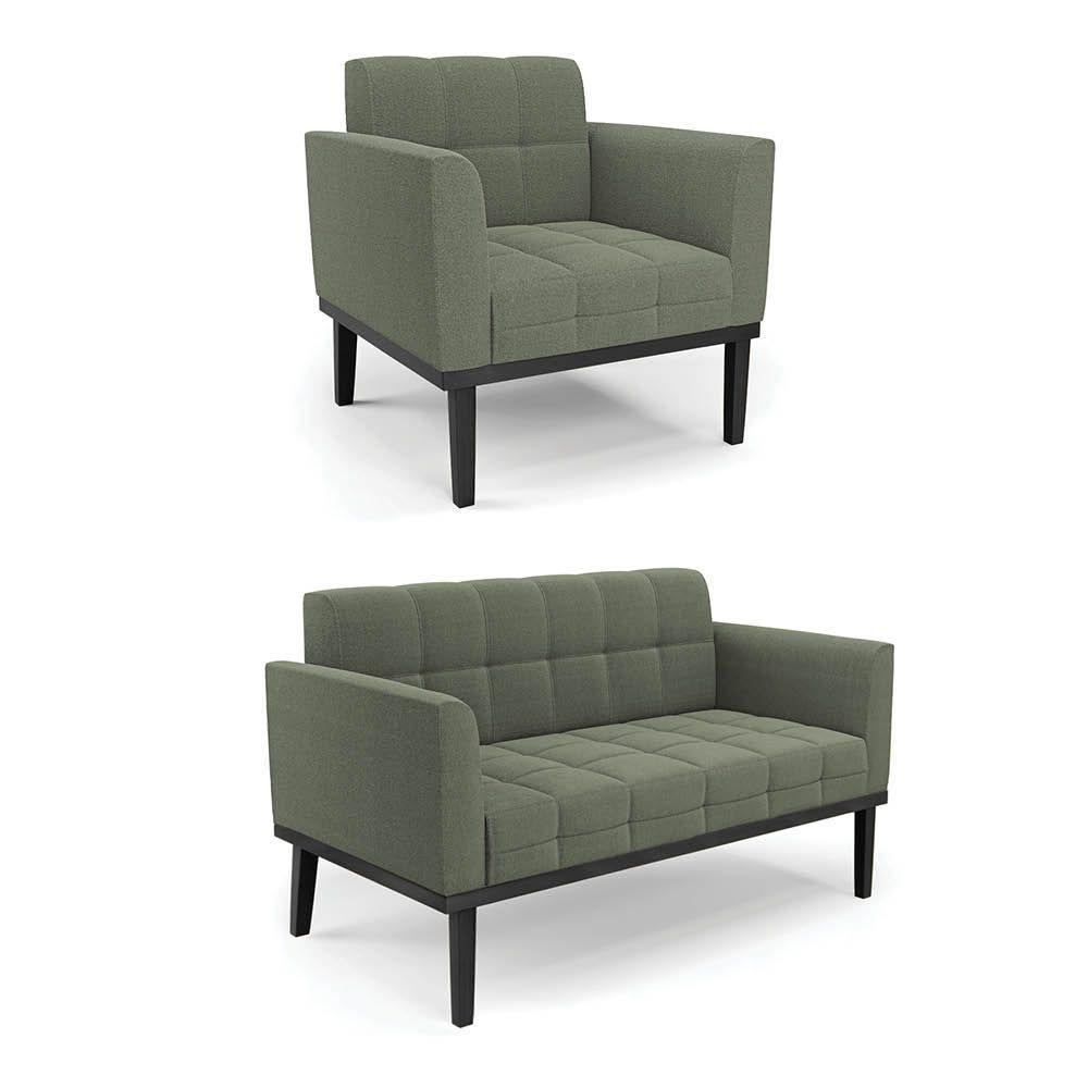 Namoradeira E Poltrona Base Madeira Fixa Pto Elisa Bouclê D03 - D?rossi Cor Verde Pistache - 1