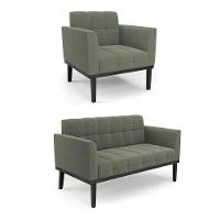 Namoradeira E Poltrona Base Madeira Fixa Pto Elisa Bouclê D03 - D?rossi Cor Verde Pistache - 1