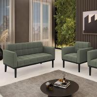 Namoradeira E Poltrona Base Madeira Fixa Pto Elisa Bouclê D03 - D?rossi Cor Verde Pistache - 7