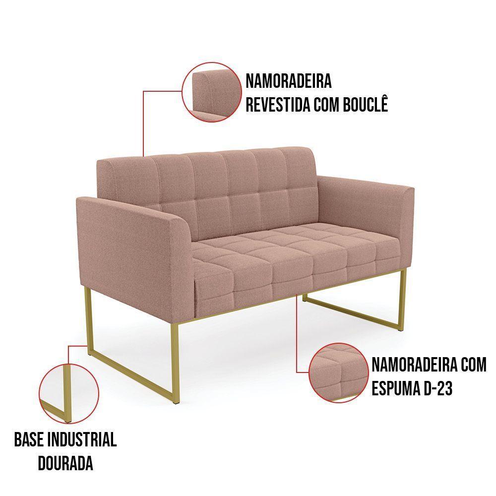 Namoradeira E 2 Poltronas Industrial Dourado Elisa Bouclê D03 - D?rossi Cor Rose - 7