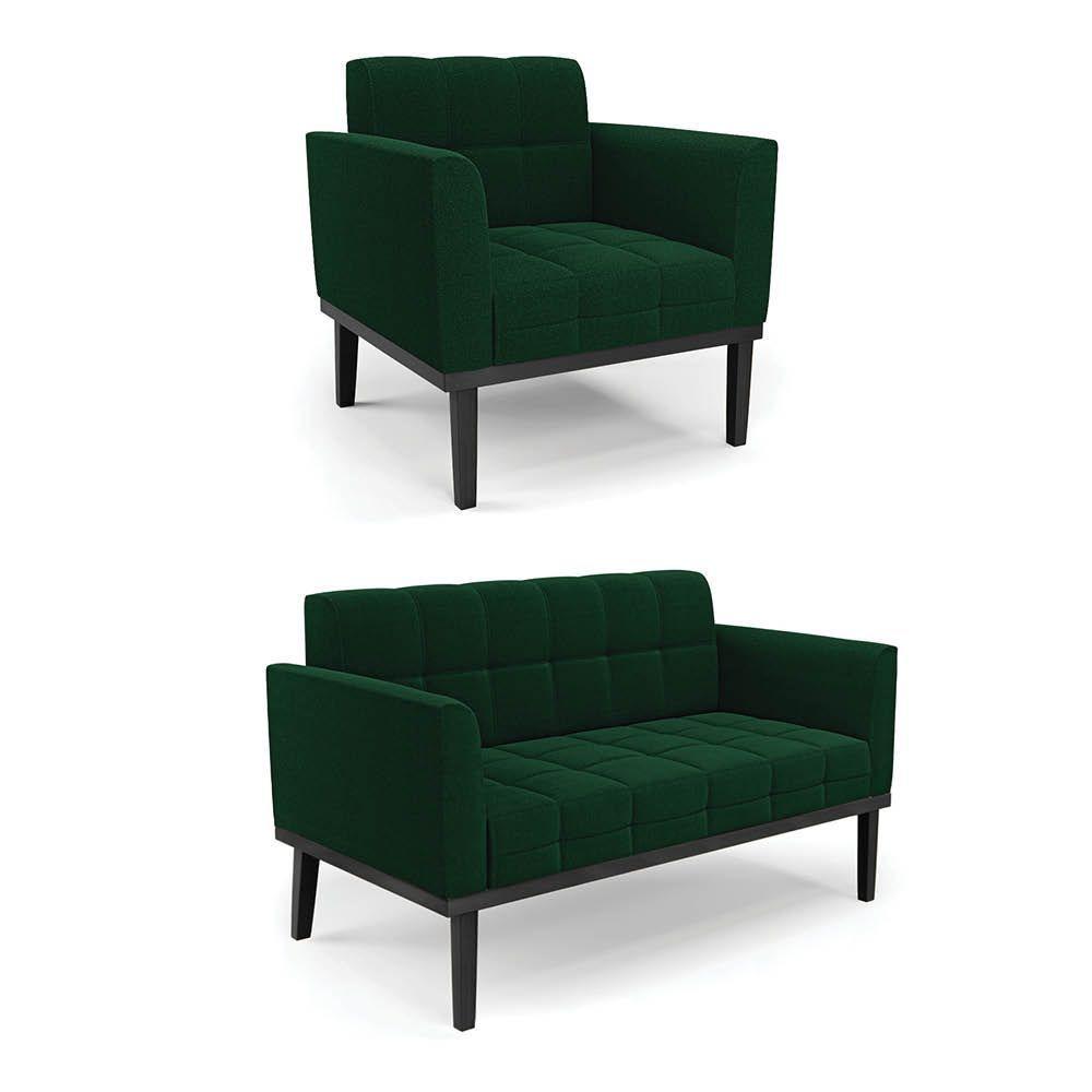 Namoradeira E Poltrona Base Madeira Fixa Pto Elisa Bouclê D03 - D?rossi Cor Verde - 1