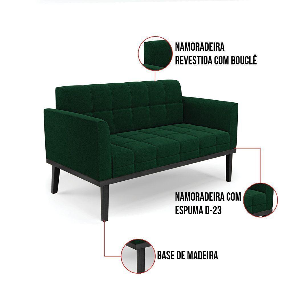 Namoradeira E Poltrona Base Madeira Fixa Pto Elisa Bouclê D03 - D?rossi Cor Verde - 3