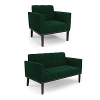 Namoradeira E Poltrona Base Madeira Fixa Pto Elisa Bouclê D03 - D?rossi Cor Verde - 1