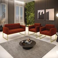 Namoradeira E 2 Poltronas Industrial Dourado Elisa Bouclê D03 - D?rossi Cor Terra - 2