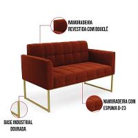 Namoradeira E 2 Poltronas Industrial Dourado Elisa Bouclê D03 - D?rossi Cor Terra