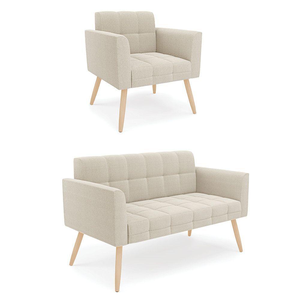 Namoradeira E Poltrona Pé Palito Natural Elisa Bouclê D03 - D?rossi Cor Bege - 1