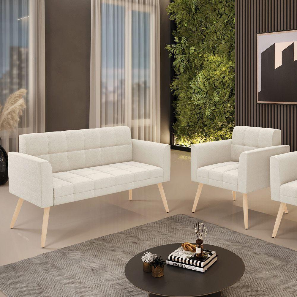 Namoradeira E Poltrona Pé Palito Natural Elisa Bouclê D03 - D?rossi Cor Bege - 3