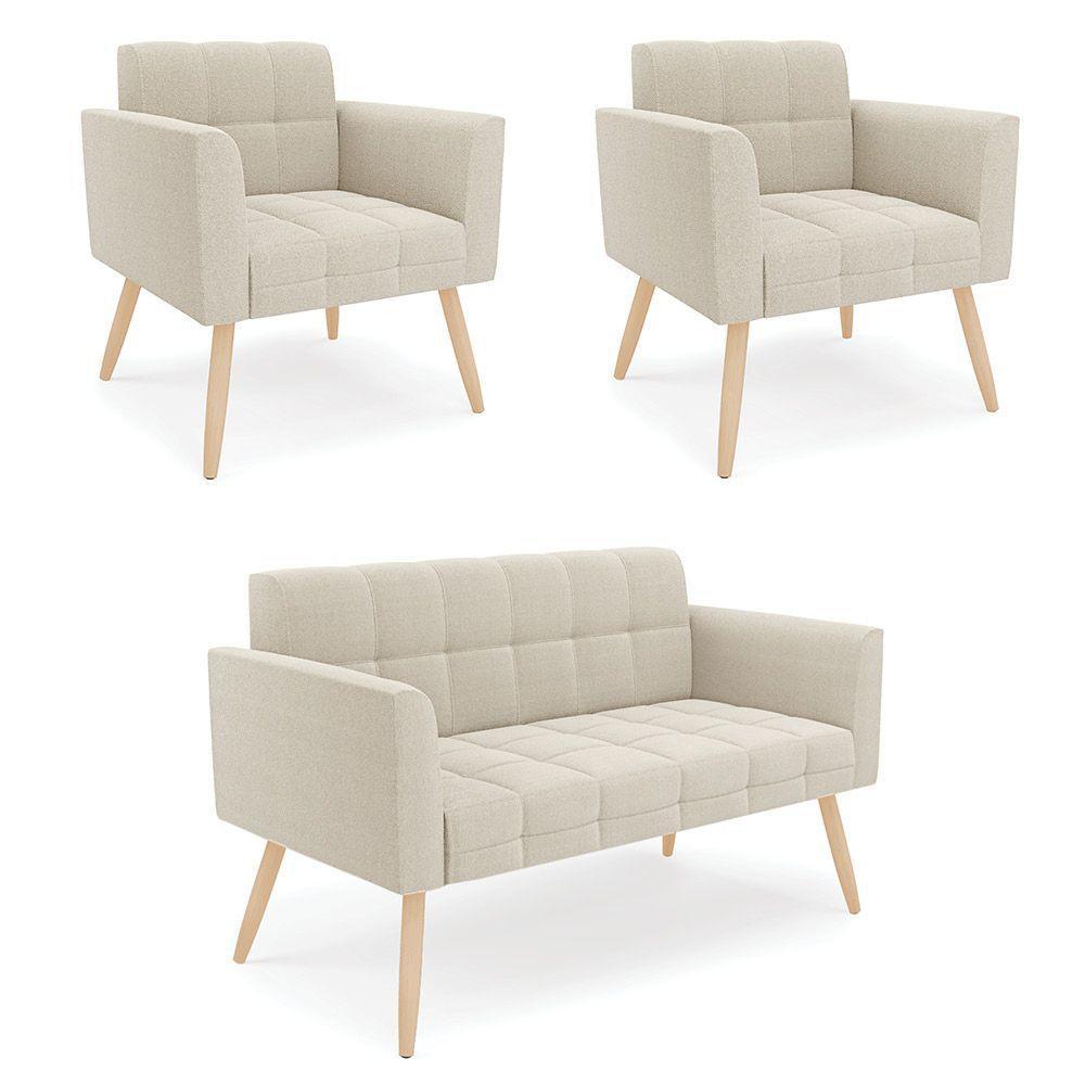 Namoradeira E 2 Poltronas Pé Palito Natural Elisa Bouclê D03 - D?rossi Cor Bege - 1