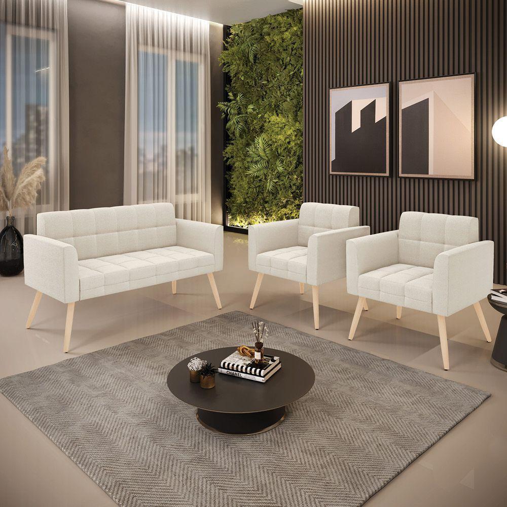 Namoradeira E 2 Poltronas Pé Palito Natural Elisa Bouclê D03 - D?rossi Cor Bege - 2