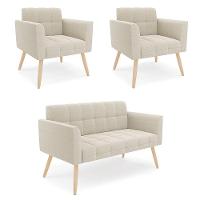 Namoradeira E 2 Poltronas Pé Palito Natural Elisa Bouclê D03 - D?rossi Cor Bege - 1