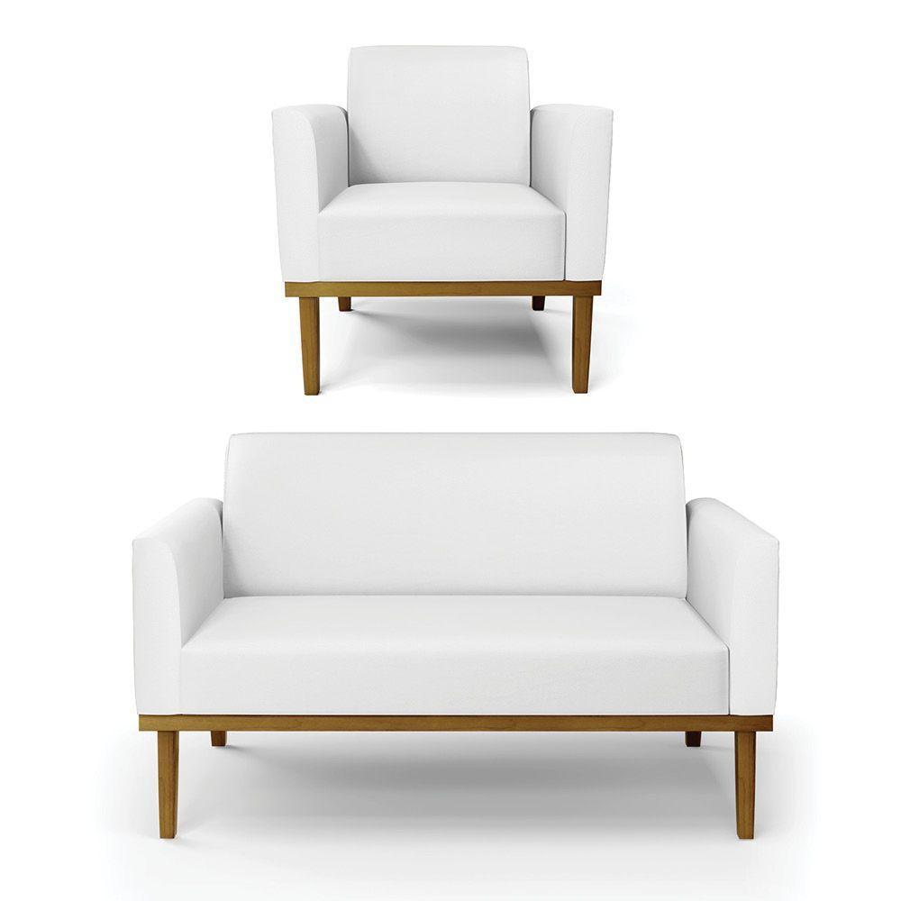 Sofá Namoradeira Com Poltrona Base De Madeira Fixa Castanho Marisa Corino Branco D03 - D?rossi - 1