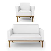 Sofá Namoradeira Com Poltrona Base De Madeira Fixa Castanho Marisa Corino Branco D03 - D?rossi - 1