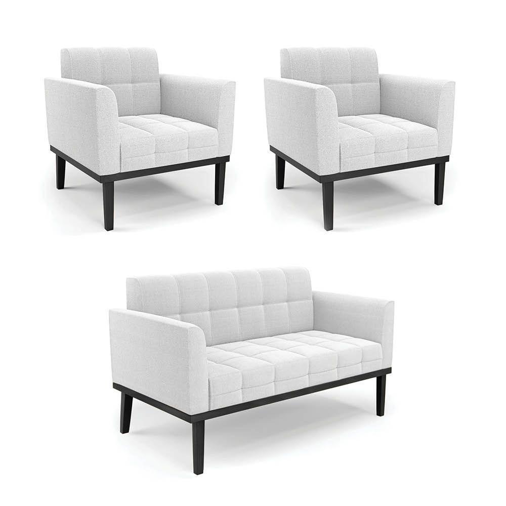 Namoradeira 2 Poltronas Base Madeira Fixa Pto Elisa Bouclê D03 - D?rossi Cor Off White - 1