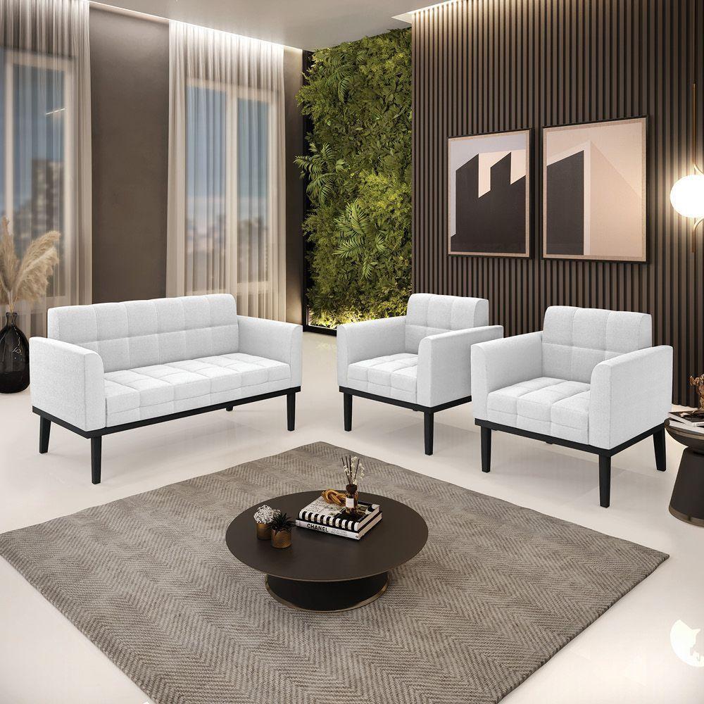 Namoradeira 2 Poltronas Base Madeira Fixa Pto Elisa Bouclê D03 - D?rossi Cor Off White - 4