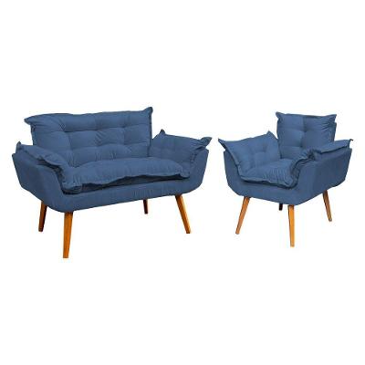 Kit Namoradeira Manicure + Poltrona Decorativa Para Sala Recepção Consultório Alice Suede