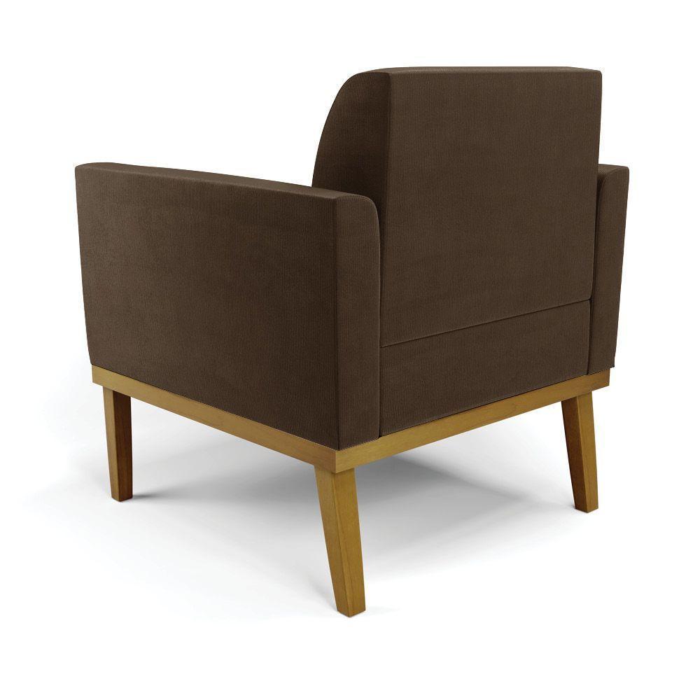 Sofá Namoradeira Com 2 Poltronas Base De Madeira Fixa Castanho Marisa Suede D03 - D?rossi Cor Marrom - 2
