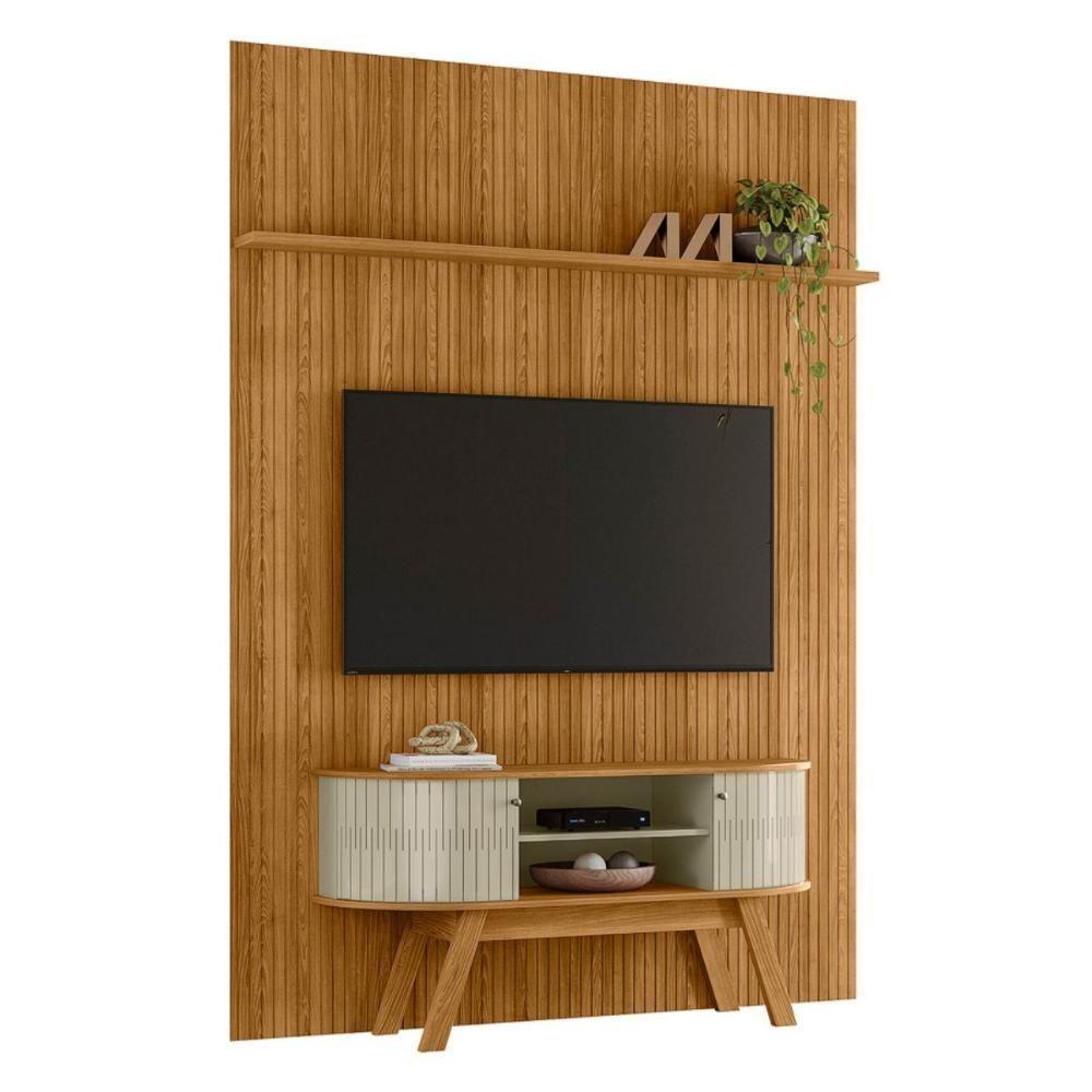 Conjunto New Estoril Painel Com Prateleira Aparador Rack Cumaru/opala - 2