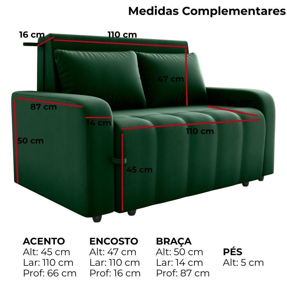Sofa Cama 2 Lugares 138 Cm Amora Veludo Maserati Milani Store Verde - 4