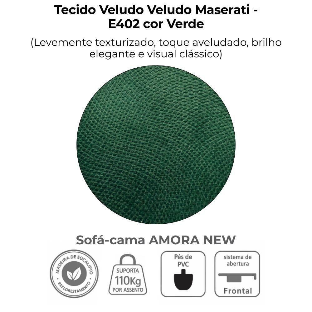 Sofa Cama 2 Lugares 138 Cm Amora Veludo Maserati Milani Store Verde - 6