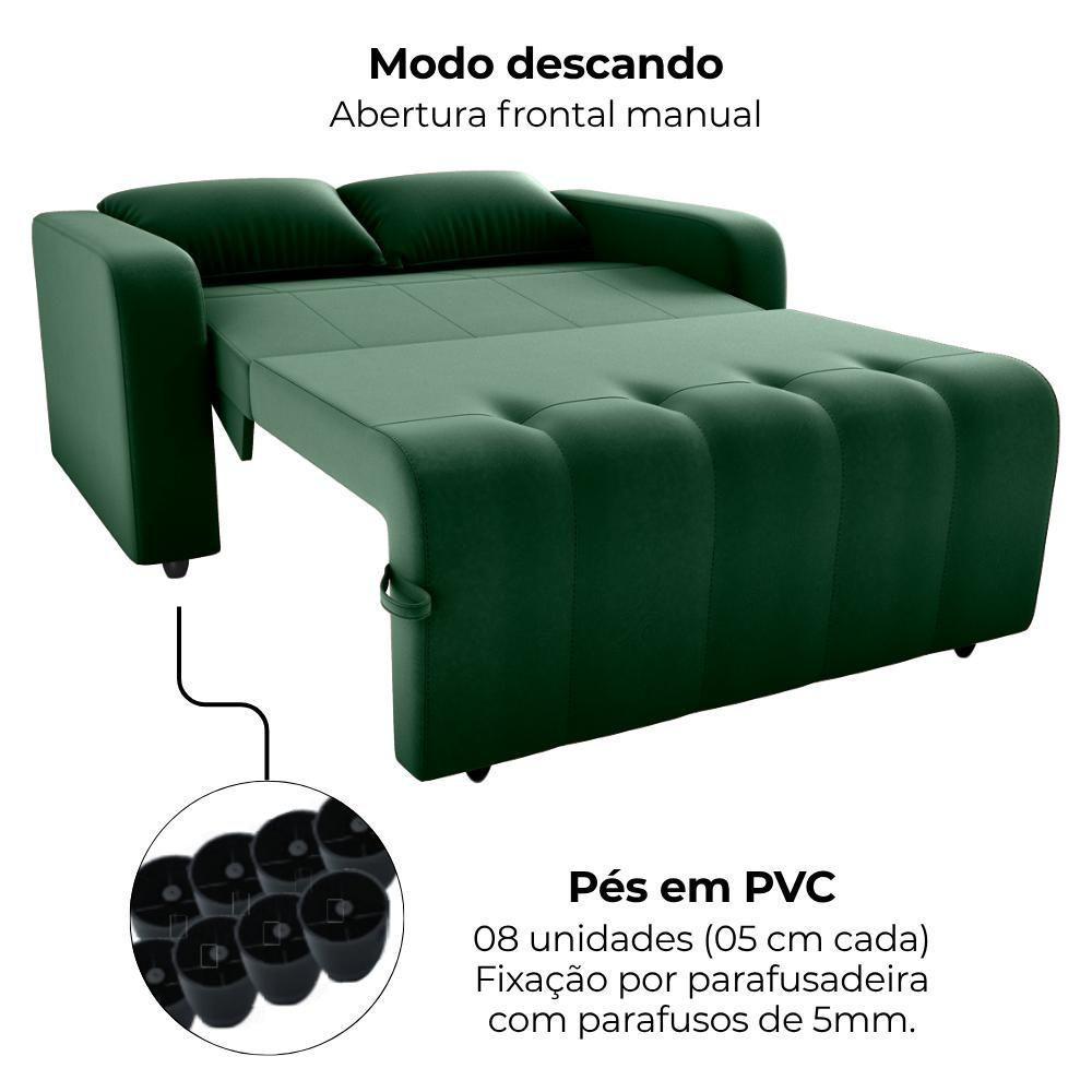 Sofa Cama 2 Lugares 138 Cm Amora Veludo Maserati Milani Store Verde - 7