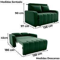 Sofa Cama 2 Lugares 138 Cm Amora Veludo Maserati Milani Store Verde - 3