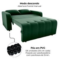 Sofa Cama 2 Lugares 138 Cm Amora Veludo Maserati Milani Store Verde - 7