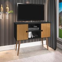 Estante Rack Viena Clássico 90cm Com Portas - Preto/ripado - 1