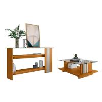 Conjunto Aparador Domo Com Prateleira E Mesa De Centro C/ Nicho Cinamomo/off-white