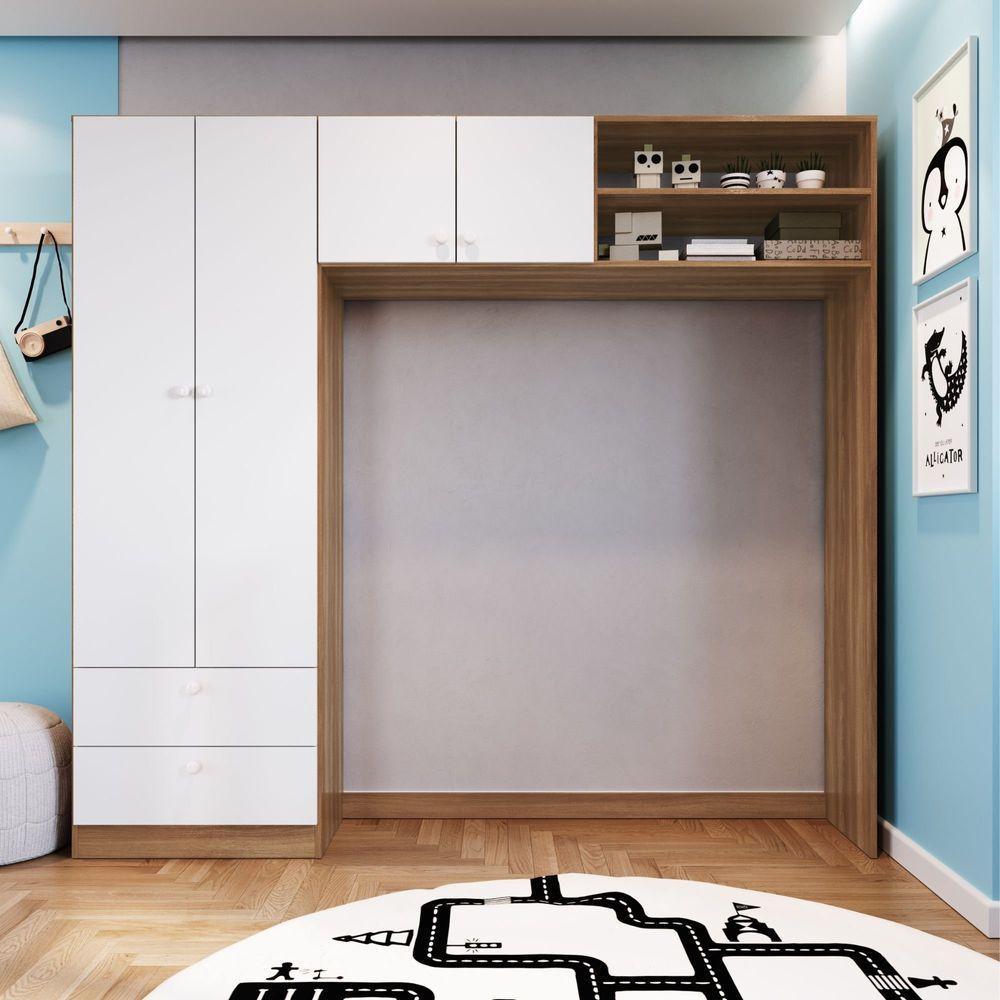 Guarda Roupas Infantil 04 Portas E 02 Gavetas Linha Aconchego La007 - Completa Móveis Nogal Manchester/branco - 1