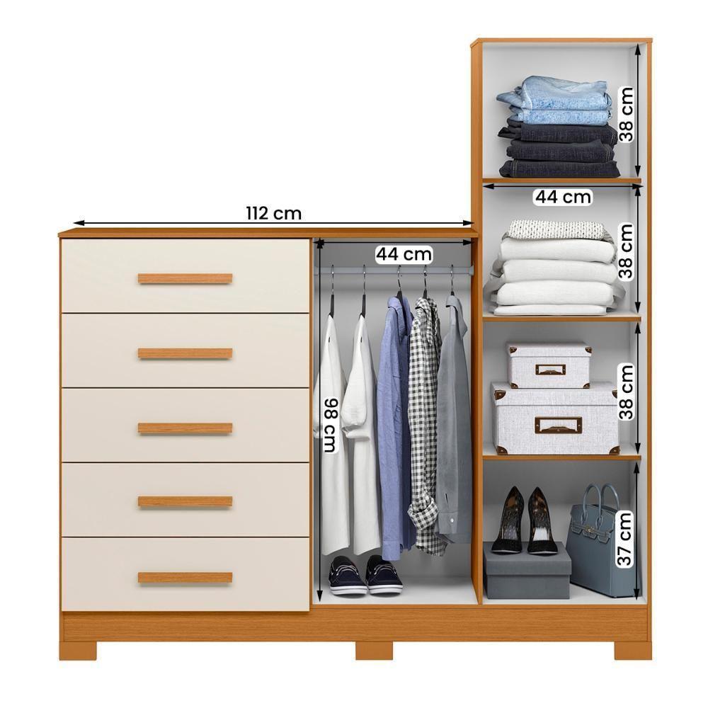 Comoda New Master Quarto Com 5 Gavetas 2 Portas E Espelho Cinamomo/Off White - 3