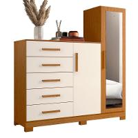 Comoda New Master Quarto Com 5 Gavetas 2 Portas E Espelho Cinamomo/Off White - 1