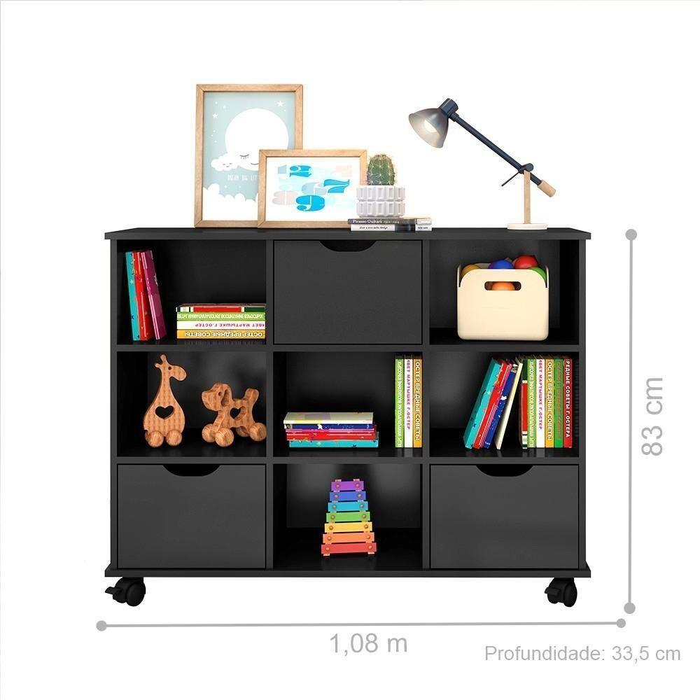 Nicho Organizador Com Rodízios Preto (1478.37) + Kit 3 Gavetas Pretas (1479.37) - 2