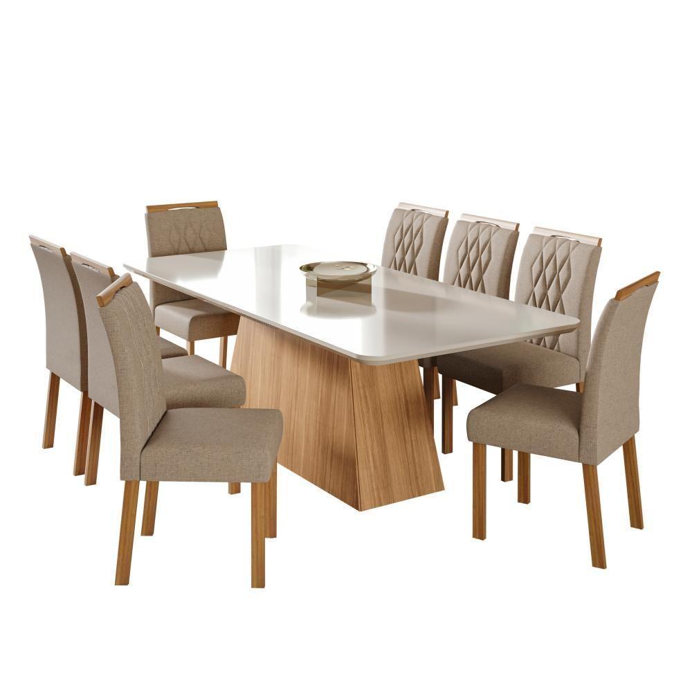 Sala De Jantar Helena 2,10 Com 8 Cadeiras Juliana Nature/off White/madeira/nude Cimol - 1