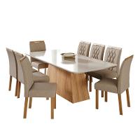 Sala De Jantar Helena 2,10 Com 8 Cadeiras Juliana Nature/off White/madeira/nude Cimol - 1