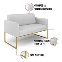 Sofá Namoradeira Base Industrial Dourado Marisa Linho D03 - D?rossi Cor A05 Cinza Claro - 9