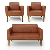 Sofá Namoradeira Com 2 Poltronas Base De Madeira Fixa Castanho Marisa Corano Nozes D03 - D?rossi - 1