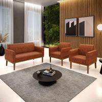 Sofá Namoradeira Com 2 Poltronas Base De Madeira Fixa Castanho Marisa Corano Nozes D03 - D?rossi