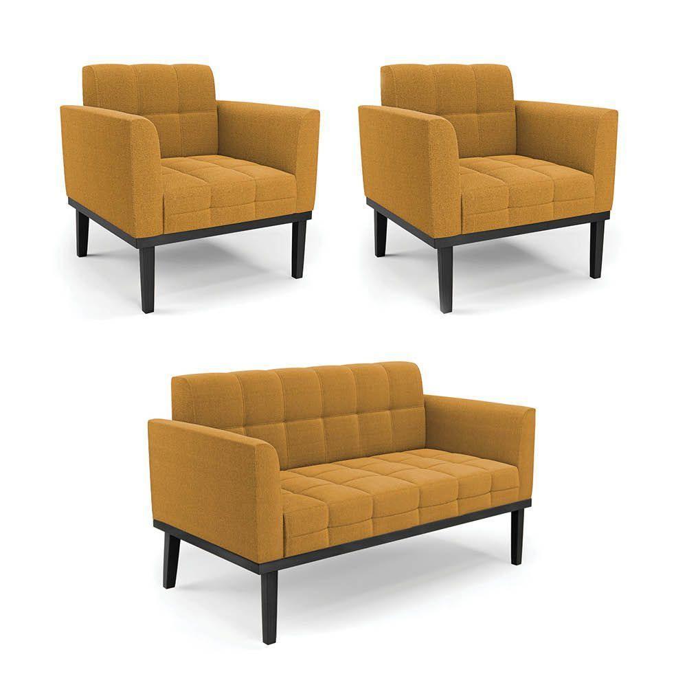 Namoradeira 2 Poltronas Base Madeira Fixa Pto Elisa Bouclê D03 - D?rossi Cor Mostarda - 1