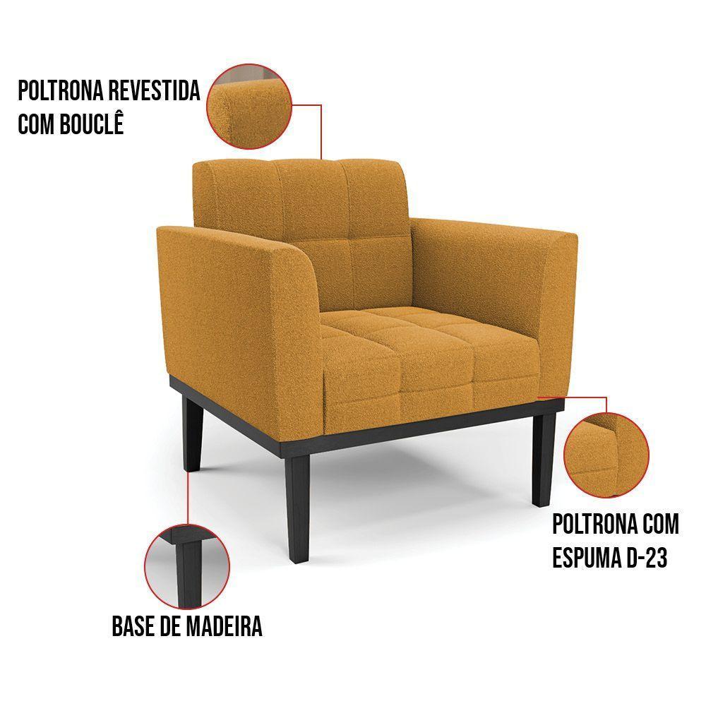 Namoradeira 2 Poltronas Base Madeira Fixa Pto Elisa Bouclê D03 - D?rossi Cor Mostarda - 4