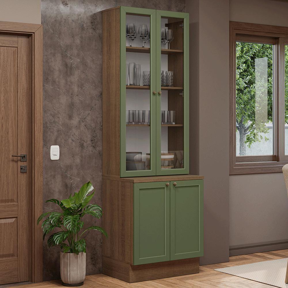 Kit Balcão + Cristaleira 70 Cm Vik Madesa 02 Rustic/verde - 1