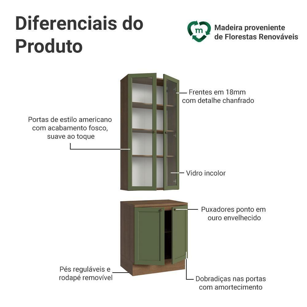 Kit Balcão + Cristaleira 70 Cm Vik Madesa 02 Rustic/verde - 9
