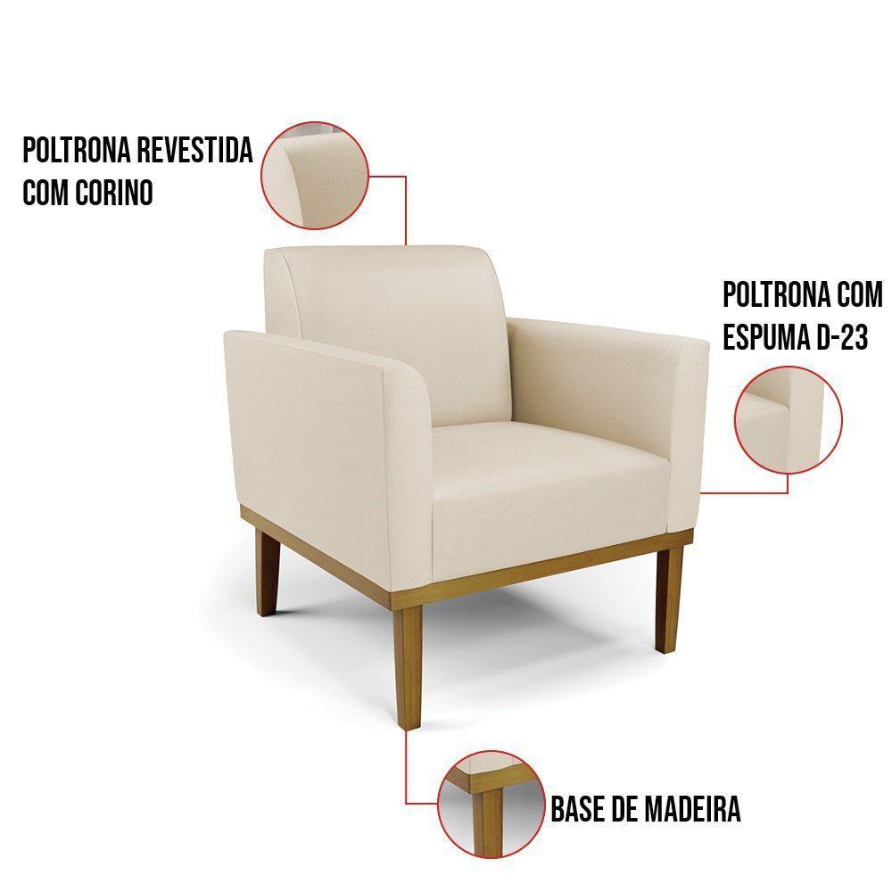 Sofá Namoradeira Com 2 Poltronas Base De Madeira Fixa Castanho Marisa Corino Bege D03 - D?rossi - 5