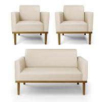 Sofá Namoradeira Com 2 Poltronas Base De Madeira Fixa Castanho Marisa Corino Bege D03 - D?rossi - 1