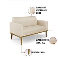 Sofá Namoradeira Com 2 Poltronas Base De Madeira Fixa Castanho Marisa Corino Bege D03 - D?rossi - 2