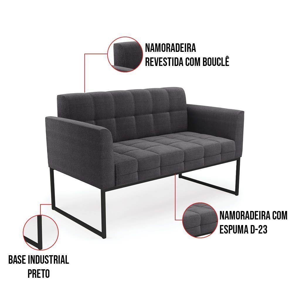 Sofá Namoradeira E 2 Poltronas Industrial Pto Elisa Bouclê Grafite D03 - D?rossi - 7