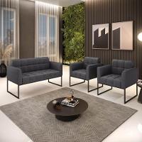 Sofá Namoradeira E 2 Poltronas Industrial Pto Elisa Bouclê Grafite D03 - D?rossi - 6